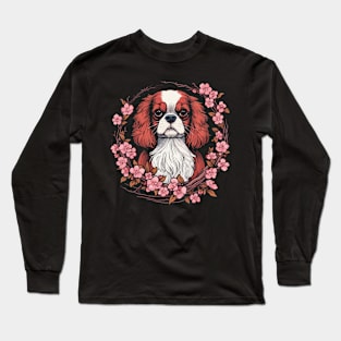 King Charles Spaniel with Cherry Blossom flowers Long Sleeve T-Shirt